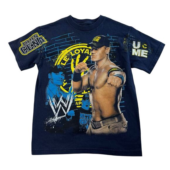 WWE John Cena Youth L 10/12 T-Shirt AOP Graphic Navy Blue Wrestling U Dont C Me - Picture 1 of 9